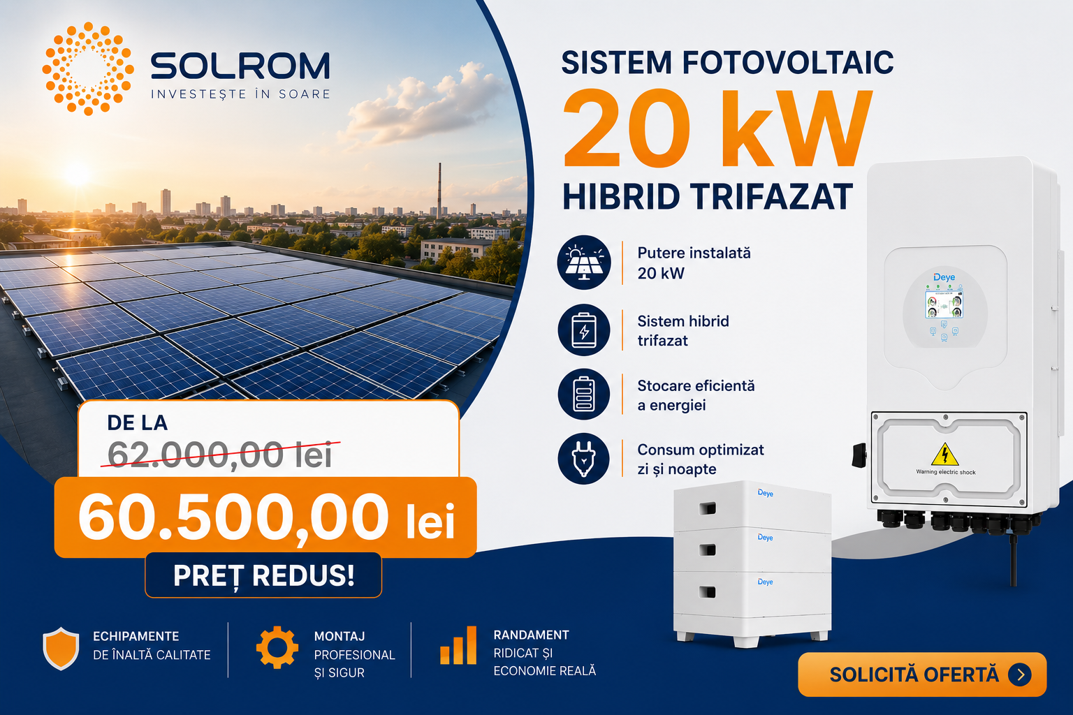 Sistem Fotovoltaic 20 kW Hibrid TRIFAZAT